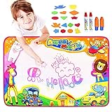 Fstop Labs [Upgraded] Large Kids Water Painting Doodle Mat Pad, Kids Toys Aqua Mat, Magic Water Drawing Mat Toddler Writing Mat with 2 Magic Pens 2 Brush and 16 Stencils Kids Educational Toys