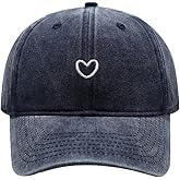 Tefelory Women's Cute Heart Embroidered Baseball Cap Adjustable Vintage Washed Cotton Low Profile Dad Hat