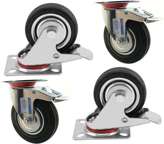 Set Di 4 Ruote Girevoli Con Freni - 50mm Diametro, Capacit&agrave; 200kg, Per Mobili, Carrelli E Sedie