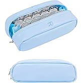 LYKKEKOI Portable Daily Contact Lens Organizer Case, Disposable Contact Lens Dispenser, Travel Contact Lens Storage Case with Labeled R & L, Double Zipper, Storage up to 60 Lenses (Blue)