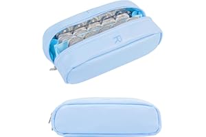 LYKKEKOI Portable Daily Contact Lens Organizer Case, Disposable Contact Lens Dispenser, Travel Contact Lens Storage Case with Labeled R & L, Double Zipper, Storage up to 60 Lenses (Blue)
