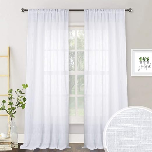 Amazon Com Ryb Home Semi Sheer Curtains Linen Textured Fabric