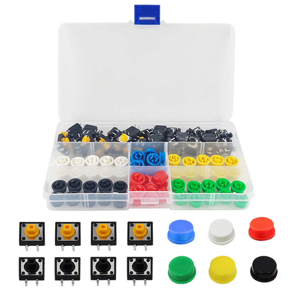 YIXISI 120 PCS (12x12x7.3 mm) Tactile Push Button Switch, 4-Pin Button Switch Assortment Kit for Fields of Electronic Products