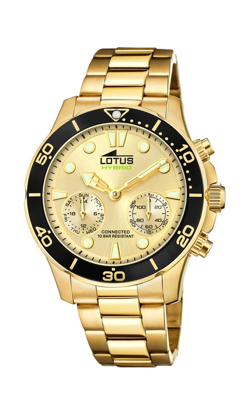 LOTUS Watch Model 18802/1 from the Connected Collection, 44.5 mm Champagne case with Plated Steel Strap for Men, one Size, Bracelet