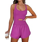 Caracilia Women's Workout Athletic Romper Summer Sets Short Jumpsuits Onesie Running Outfits Exercise Gym 2026 Trendy Clothes