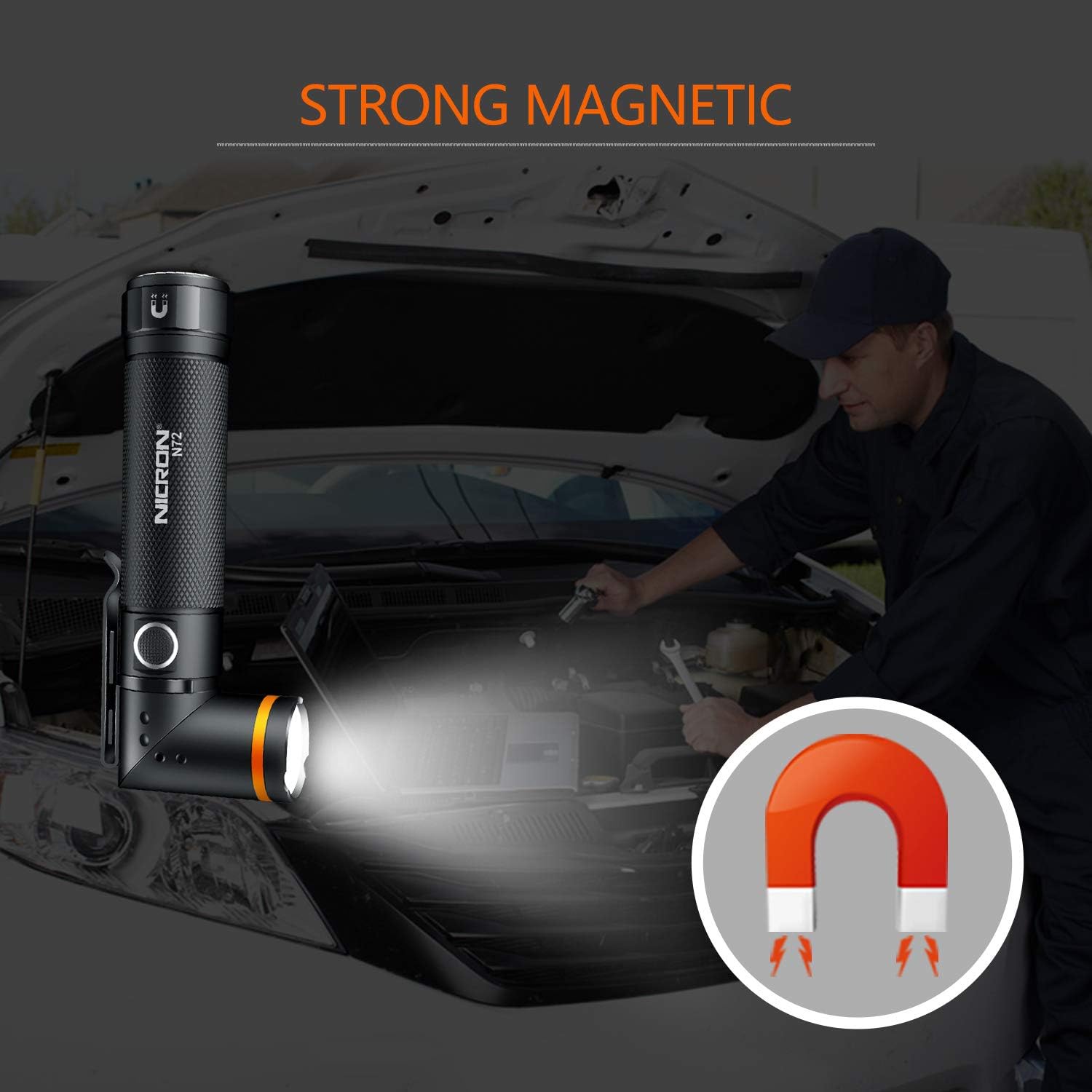 Flashlight, NICRON N72 800 Lumens Tactical Flashlight, 90 Degree Flashlight IPX4 Waterproof Led Flashlight 4 Modes- Best High Lumens Are For Camping, Outdoor, Maintain (18650/AAA Not included) - - 