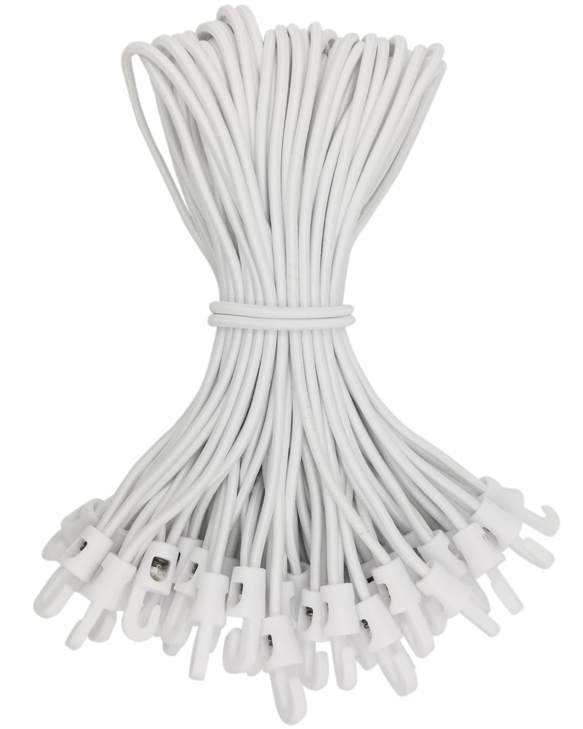 WMZOBH Bungee Cords with Hooks 50 Pcs - 10 Inch Elastic Bungee Ropes with Hooks - Short Tarpaulin Hooks - Small Bungee Rope (White)
