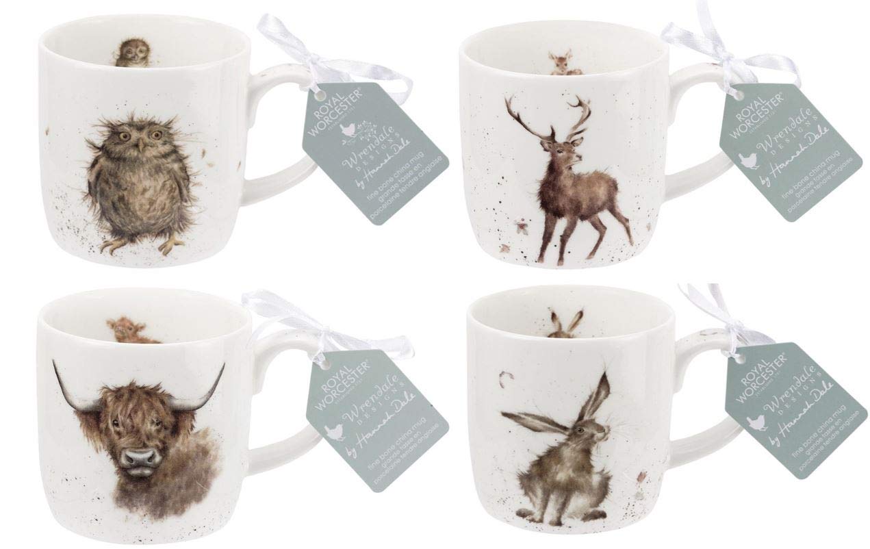 Wrendale Designs Country Mug Set - Hare Owl Stag & Cow Set of 4
