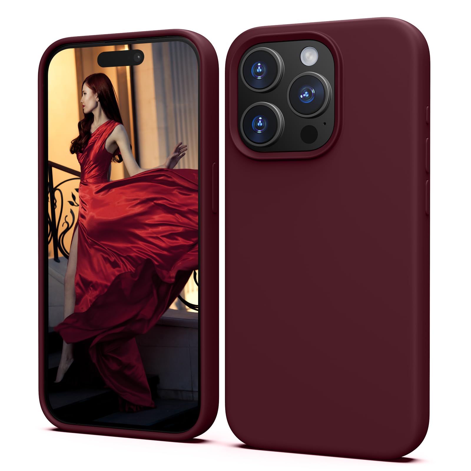 TIIXXA Silicone Case for iPhone 15 Pro Case, Soft Ultra Slim Protective Shockproof Liquid Silicone Phone Case, Anti-Scratch Microfiber Lining, 6.1" Burgundy — image 1