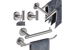 JQK Bath Hardware Towel Bar Accessory Set, 5-Piece Bathroom Accessories Fixtures Set Brushed Finished Wall Mount Includes 24" Towel Bar, 9" Hand Towel Bar, Toilet Paper Holder, Robe Hook x2, BAS105-BN