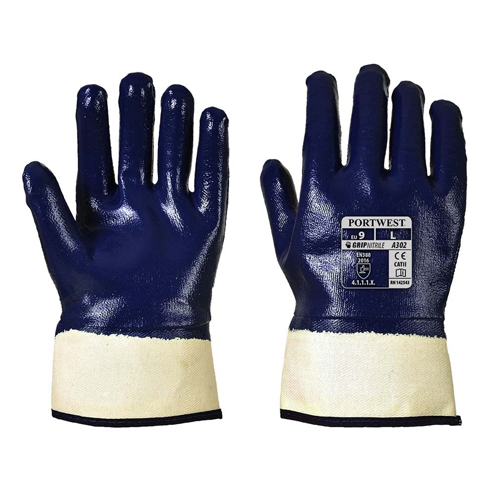 Portwest Fully Dipped Nitrile Safety Cuff, Size: M, Colour: Navy, A302NARM