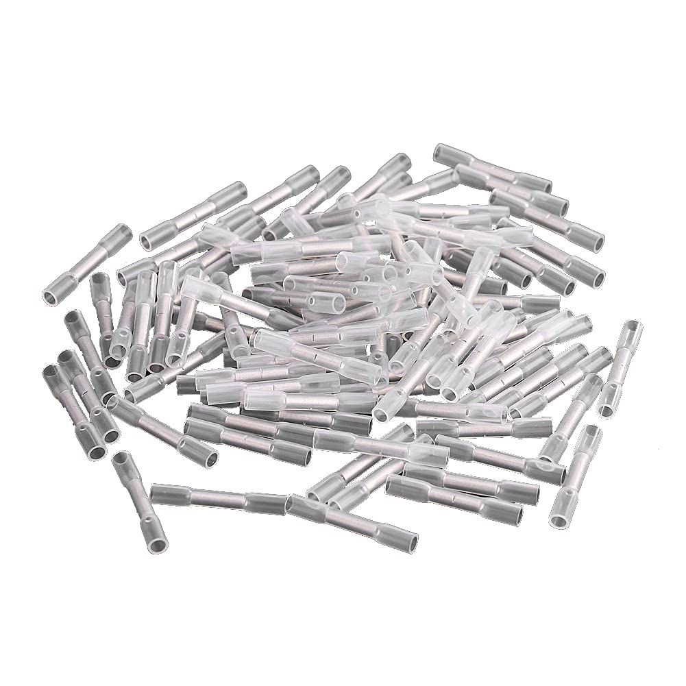 Qiilu Heat Shrink Butt Connectors 100pcs 26-24AWG, Copper + PVC + Tinplate, Transparent, Butt Terminals