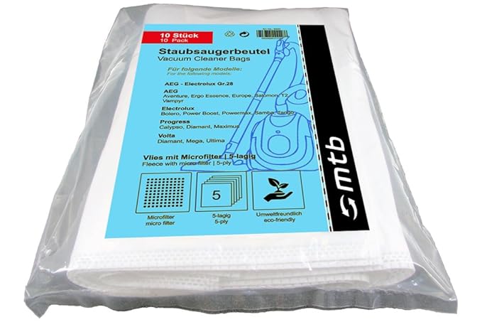 10 Staubsaugerbeutel für AEG Comfort, Exquisit, Vampyr, Vampyr CE, MegaPower, E-Serie, ACE-Serie... - Gr. 28 - Mit 5 Lagen Vl