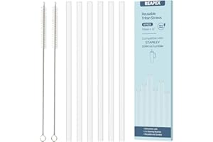 6 Pack Replacement Plastic Straws with 2 Cleaning Brushes, Reusable Long Thick Transparent Straw for Stanley 30oz/40oz Tumble