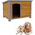 LIYAHUIA 44.48" Extra Large Dog House Outdoor Weatherproof Wooden Dog Kennel Dog Houses for Large Dogs Outside Indoor Dog House Doghouse for Winter with Raised Feet, Natural