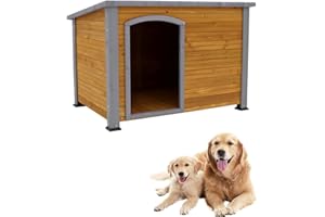 LIYAHUIA 44.48" Extra Large Dog House Outdoor Weatherproof Wooden Dog Kennel Dog Houses for Large Dogs Outside Indoor Dog House Doghouse for Winter with Raised Feet, Natural