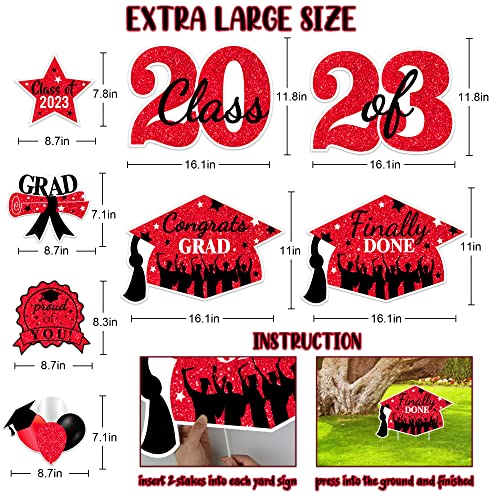 2023 Graduation Yard Sign Stakes Decorations - Congrats Grad Class of 2023 Outdoor Lawn Decor - High School College Grad Graduation Party Decoration Supplies(Red)