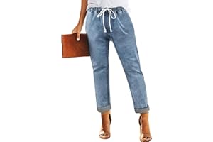 Addkaka Womens Casual Denim Pull-on Stretch Jeans Elastic Waist Jean Denim Drawstring Joggers Pants