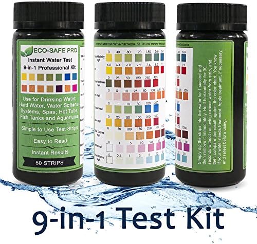 Water Test Strip Kit - 9 in 1, 9-Way for Drinking Water Quality, Way Water, Hard Water and Total Hardness, Water Softener Systems, Spas, Hot Tubs, Fish Tanks and Aquariums. Easy Professional Results
