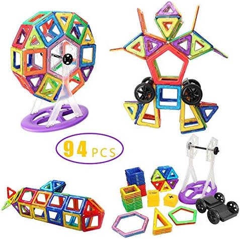 Magnetic Building Blocks for Kids, DIWENHOUSE Tiles Construction Stacking Building Set Creativity Educational Toys for Toddlers Boys and Girls (94 Pieces)