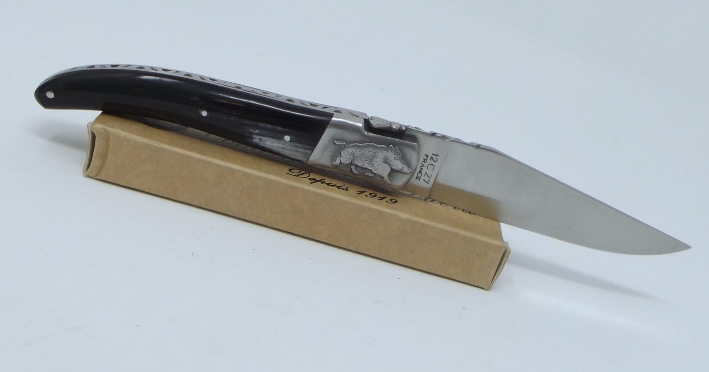 Robert David Coutellerie Knives Made in France Laguiole Buffalo Horn Engraved Boar Sanglier Bolster