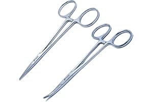 Multipurpose Mosquito Forceps Set – 2pcs 5" Straight & Curved Hemostat Pliers | Stainless Steel Locking Forceps for Fishing, 