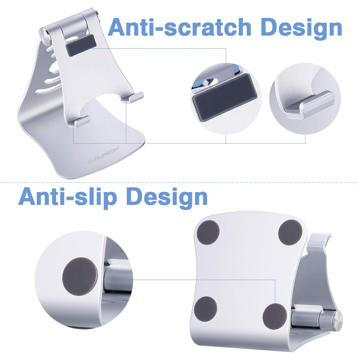 FLOUREON Phone Stand Aluminum Tablet Stand Desktop Stand Holder 270°Multi-Angle Stand/Holder/Dock Replacement Stand for iPad mini iPad Pro Samsung S8/S8 Plus/Note 8 Tablets and Smart Phones Black