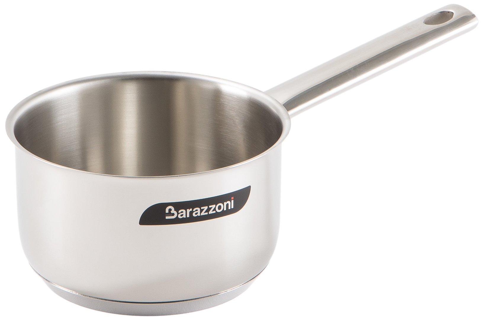 Barazzoni Chef Line Saucepan with Long Handle, Diameter 14 cm, Capacity 1.1 Litres, Made in Italy, 18/10 Stainless Steel, Induction+Gas, Triple Base, PFAS Free