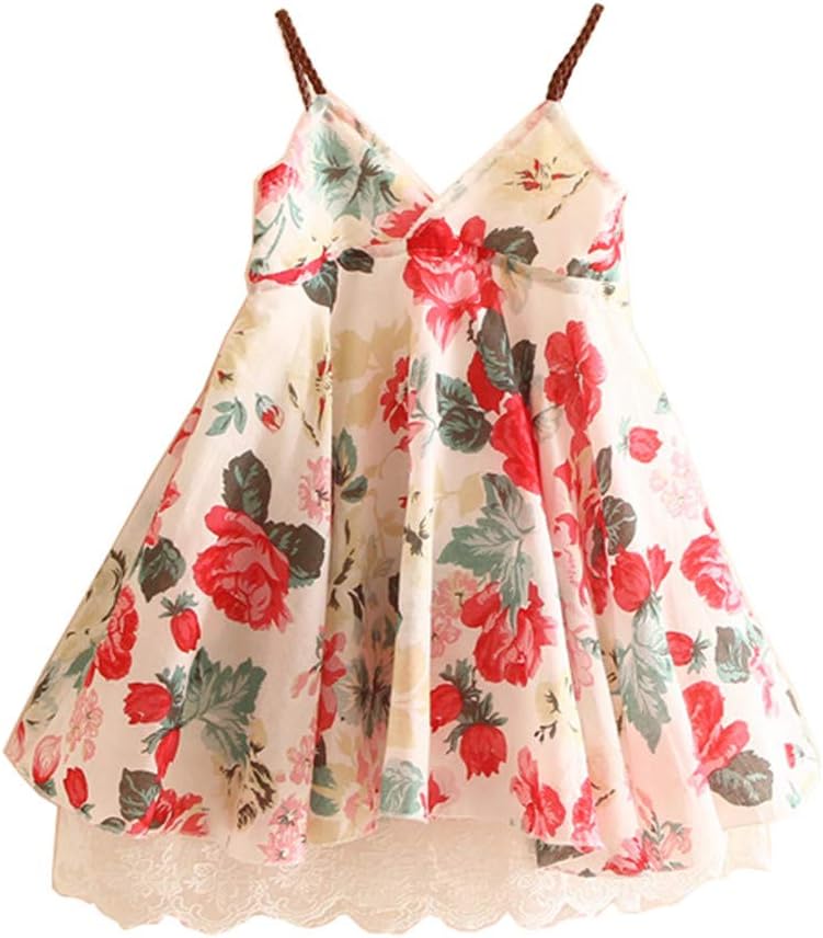 LittleSpring Girls Floral Sundress Lace Holiday Beach Dress