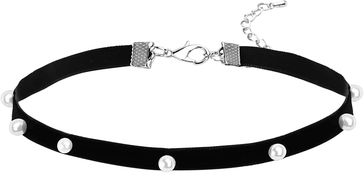 Epinki Stainless Steel Necklace for Women Choker with Pearl Silver Black Choker Necklace Amazon
