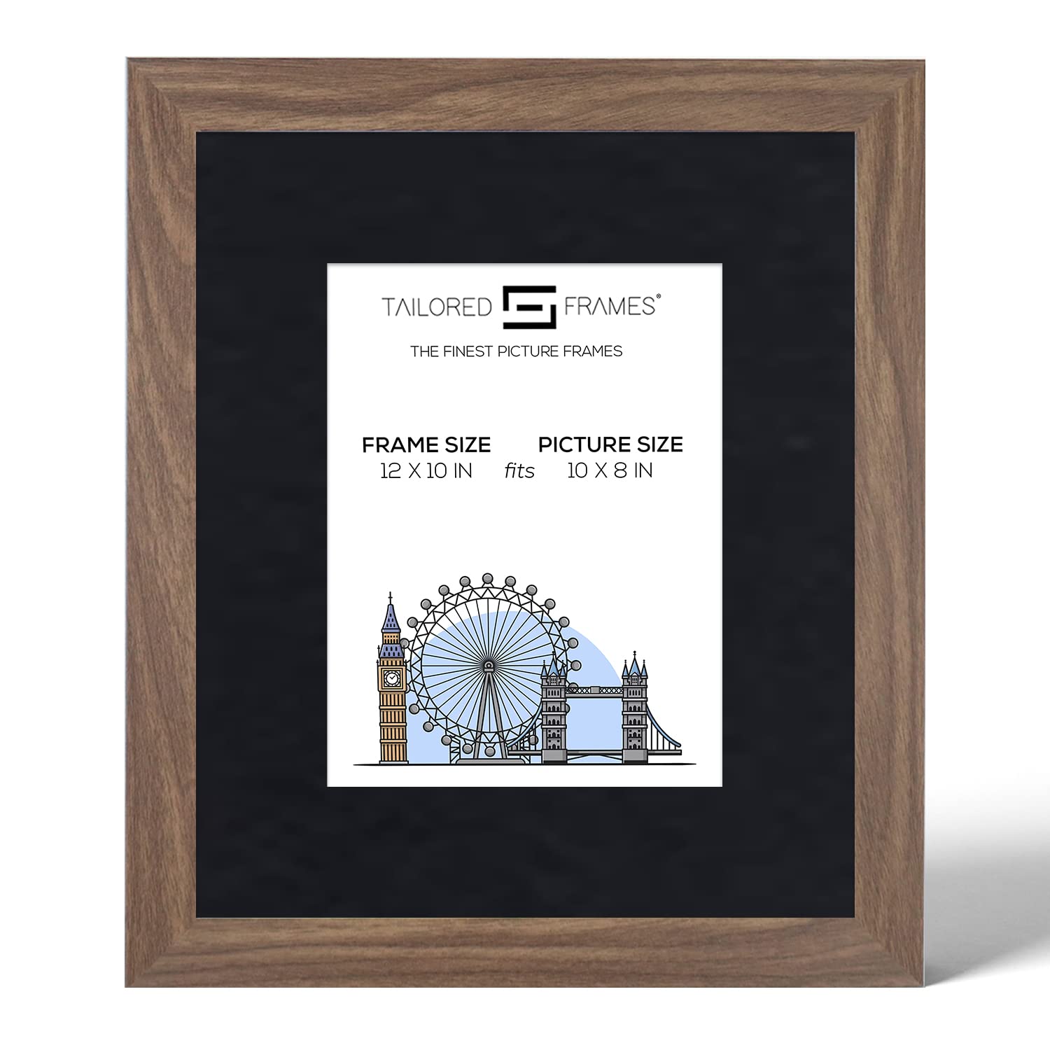 Tailored Frames Seattle Walnut 12" x 10" Frame for 10" x 8" Picture | Single Picture Frames | Table Top & Wall Hanging Type | Photo Frame With Black Mount