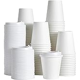 JOLLY PARTY [100 Pack] 10 oz Paper Coffee Cups, Disposable Paper Coffee Cup with Lids, Hot/Cold Beverage Drinking Cup for Water, Juice or Tea, Suitable for Home, Shops and Cafes