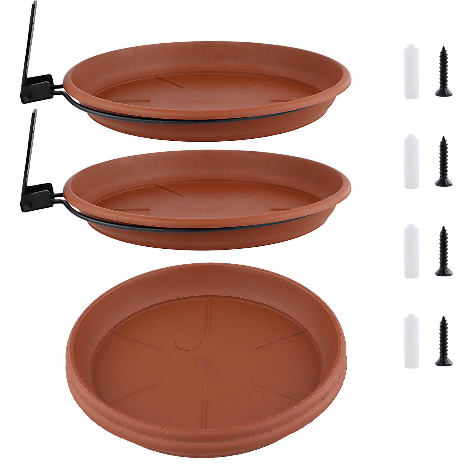 SEUNMUK 3 Pack Wall Mounted Bird Feeder, 17 x 2 cm Round Brick Red Bird Bath Trays, Outdoor Birds Water Feeder for Trees, Balcony, Outdoor Walls