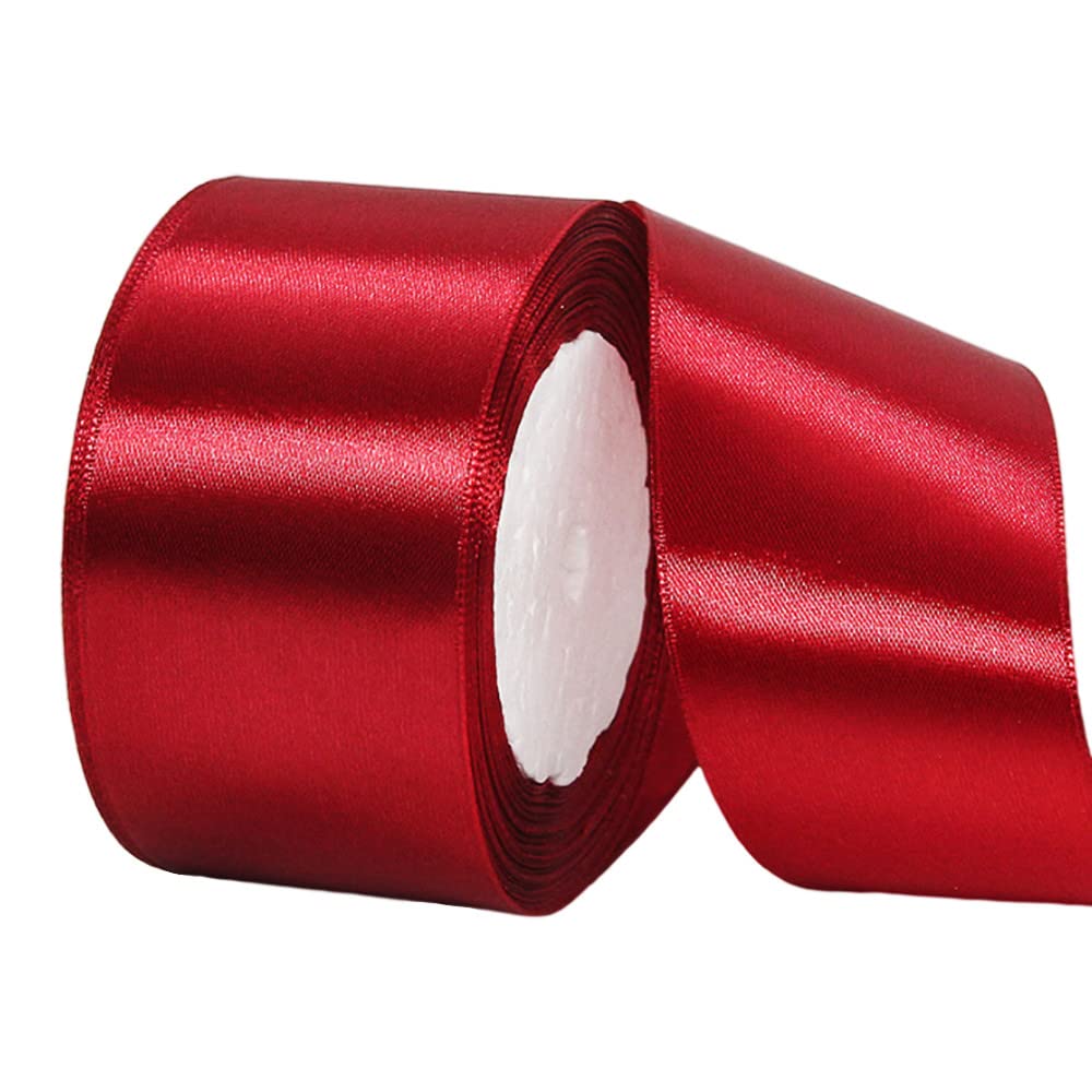 50mm Wide Thick Burgundy Ribbon for Gift Wrapping,22m 2Inch Large Fabric Dark Red Satin Ribbon Christmas Ribbons for Crafting,Bouquets,Wedding,Gift Wrapping Bow,Car,Presents,Cake Xmas Decorations