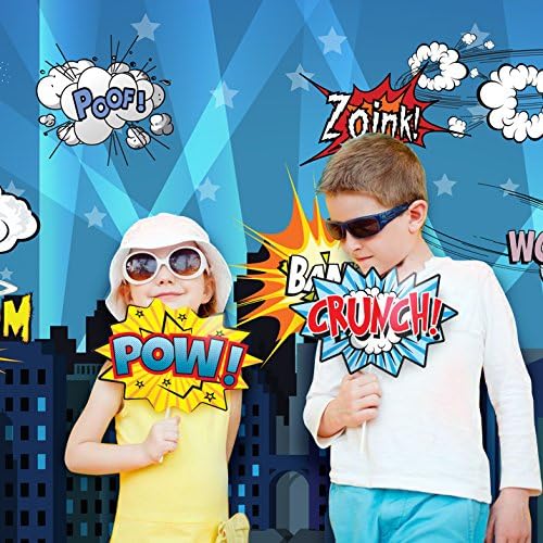Superheroes Theme Party Photography Backdrop with Props. Super Hero Cityscape Photo Booth Background for Kids Party Birthday Wall Decorations - Image 3