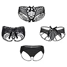 Nightaste Women's Black Lace Panties Designed Back Undies(4 Styles/Pack) (Black, L)