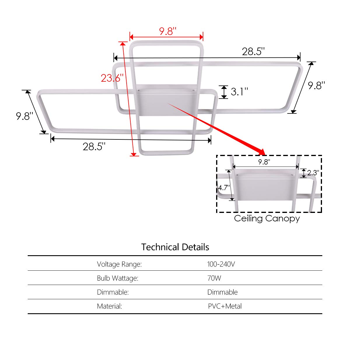 Modern LED Ceiling Lights, CHYING White Dimmable Chandelier Flush Mount Geometric Light Fixture 60W PVC Metal Ceiling Lighting for Bedroom Living Room Study
