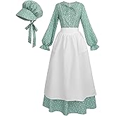 Nuoqi Prairie Dress Women Colonial Pioneer Dress with Bonnet Adult Colonial Costumes