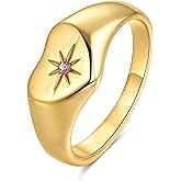 YeGieonr Non Tarnish Gold Rings for Women, Waterproof Gold Signet Ring, 18K Gold Plated Stackable Rings for Everyday Wear