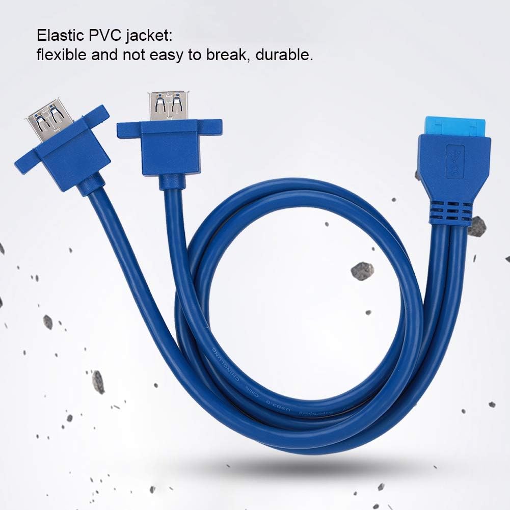 ASHATA USB3.0 Data Cable,USB3.0 19PIN TO 2AF Front Motherboard Panel Mount Cable with Screw Hole,USB3.0 Cable With One 19pin/20pin Female Mother,Double USB3.0 A Female,Blue(0.5m) - Image 3