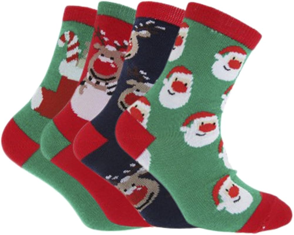 4 Pairs of Childrens/Kids Novelty Christmas Character Socks (46 uk37