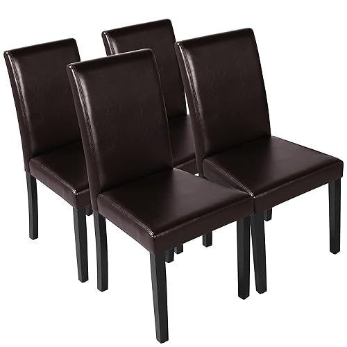 Yaheetech Modern Dining Room Chairs Set of 4 Faux Leather High Back Padded Kitchen Chairs W/Adjustable Solid Wooden Legs for Home and Restaurants, Dark Brown