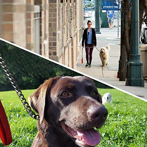 WATFOON 6ft 13mm Giant Chain Leash for Heavy Duty Dogs with Comfy Padded Handle (6.0FT) with 2 FREE Gifts: LED Dog Safelight & Dog Safe Walking Wristband (Black Handle)