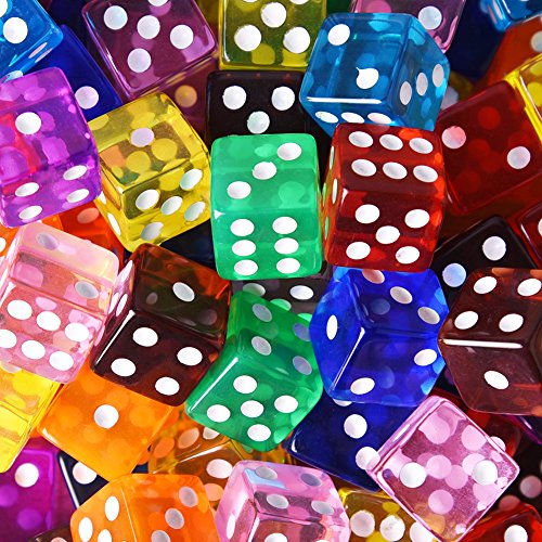 Austor 100 Pieces 6-Sided Game Dice Set (Free Pouch), 10 Translucent Colors Square Corner Dice for Tenzi, Farkle, Yahtzee, Bunco or Teaching Math