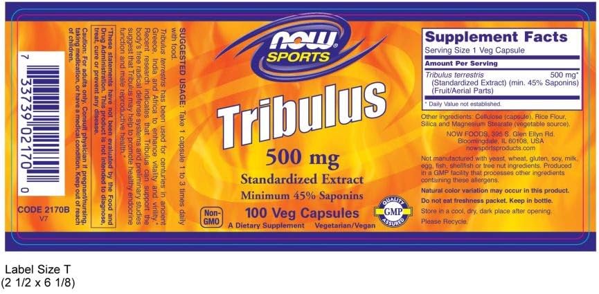 NOW Sports Nutrition, Tribulus (Tribulus terrestris) 500 mg, Enhanced Vitality*, 100 Veg Capsules: Health & Personal Care
