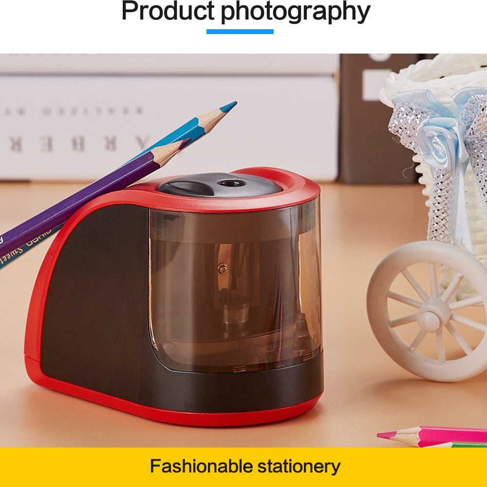 ProAid Portable Electric Pencil Sharpener - Powered by Batteries or Adapter - Perfect For Office, Kids, Artists, Red