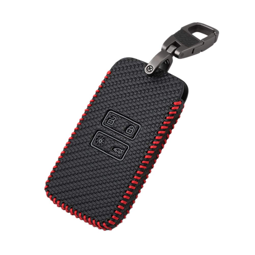 Happyit Carbon Fiber Style Leather Car Key Cover Cases keychain for Renault koleos Kadjar 4 Buttons Keyless Remote Control