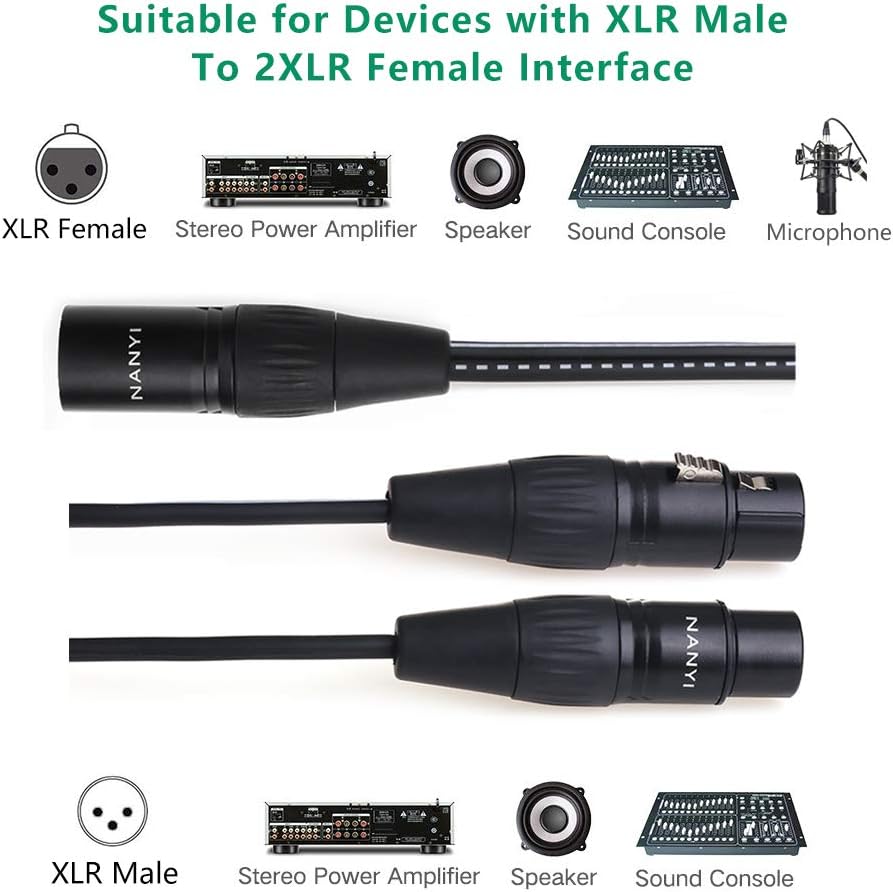 XLR Splitter Cable, NANYI- Microphone cable xlr to xlr Patch Cables, 3-Pin XLR Male to Dual XLR Female Y Cable Adaptor mic cable DMX Cable Patch Cords with Oxygen-Free Copper, (0.5 Meters /1.6Feet) - Image 4
