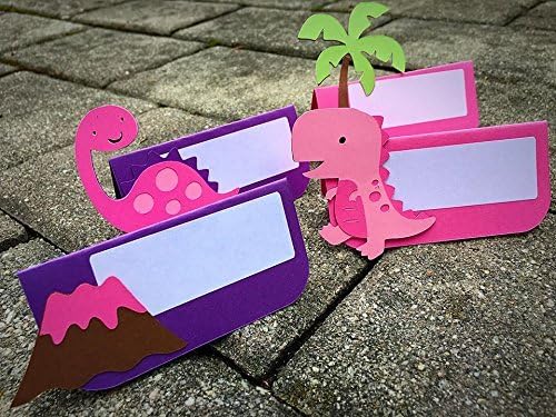 12 Mixed Pink Dinosaur Themed Place Cards/ Food Labels/ Buffet Cards