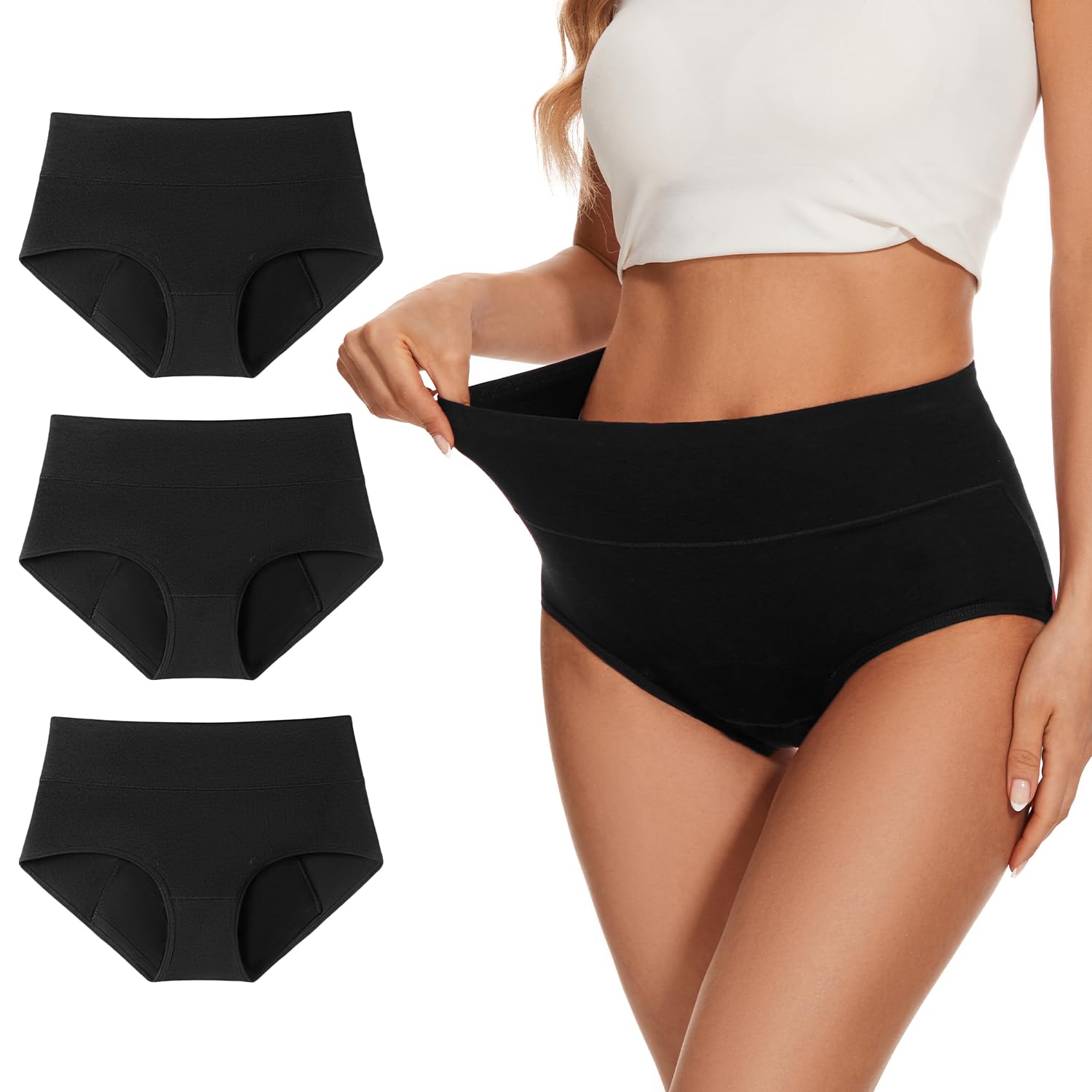 Photo 1 of 2xl. ALLBASE Womens Leakproof Period Underwear Heavy Flow Washable Postpartum Protection Panties High Absorbency Cotton High Waist Menstrual Briefs Multicolor(3 Pack )